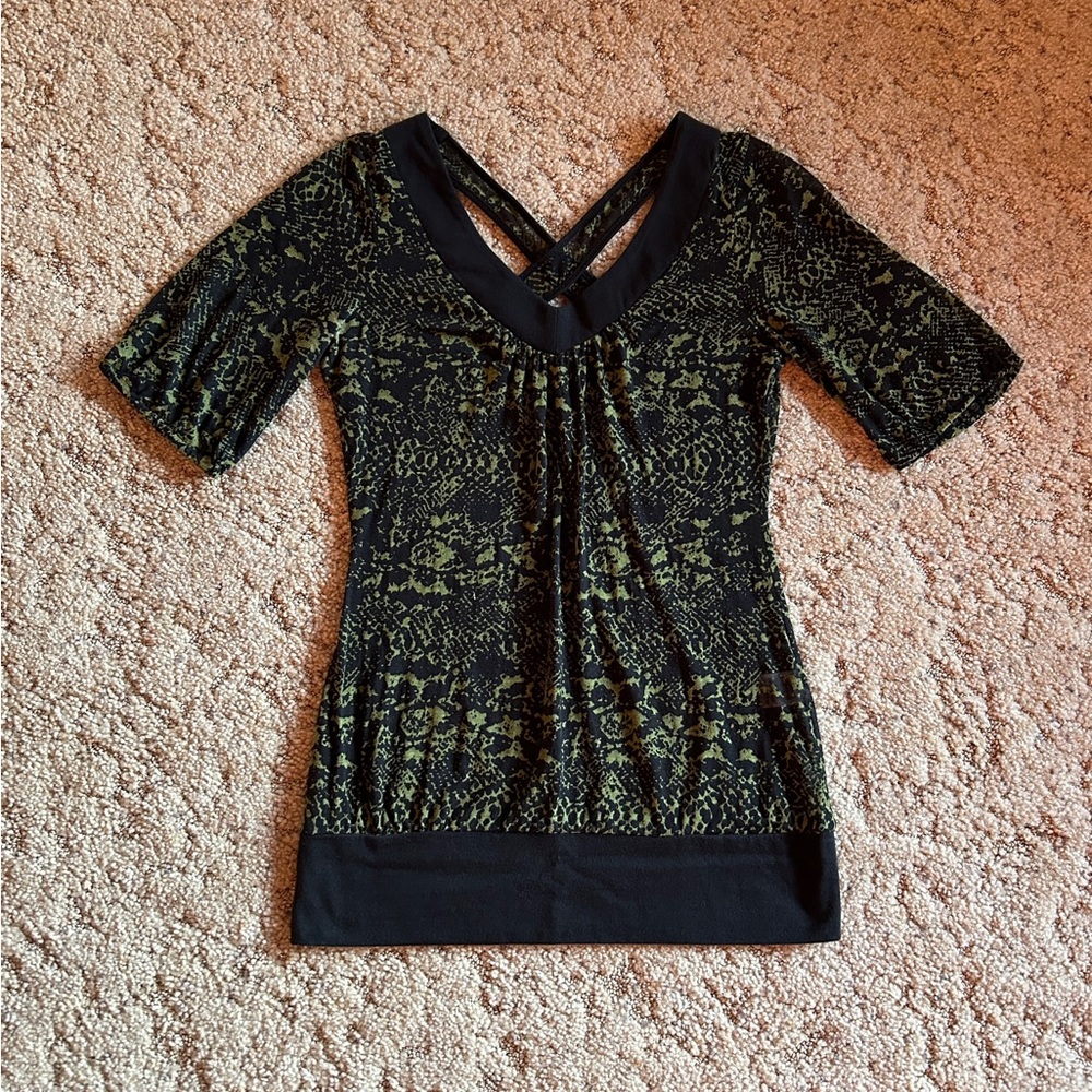 Maurices v-neck animal print burnout top with crisscross back, M.